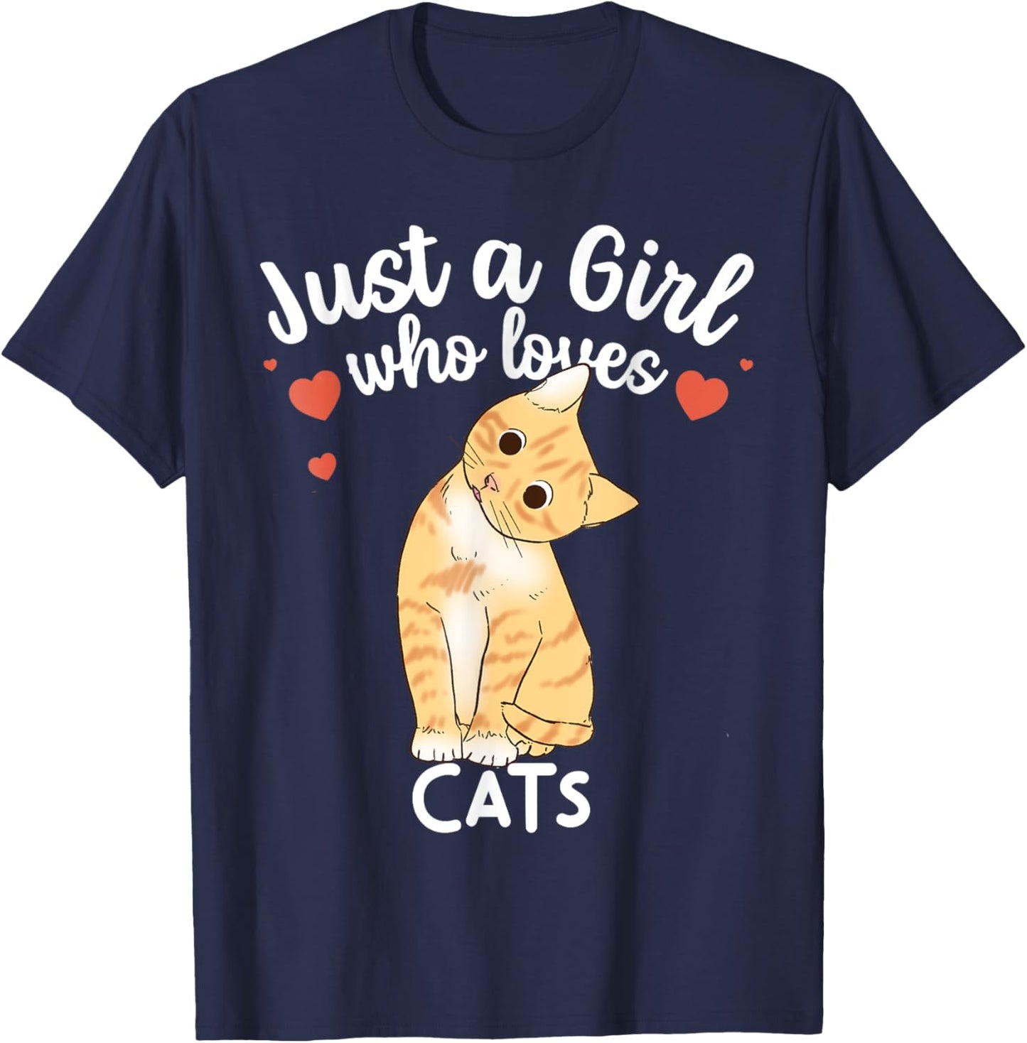 Just a Girl Who Loves Cats Funny Orange Ginger Cat Lover T-Shirt - T-Shirt | Navy