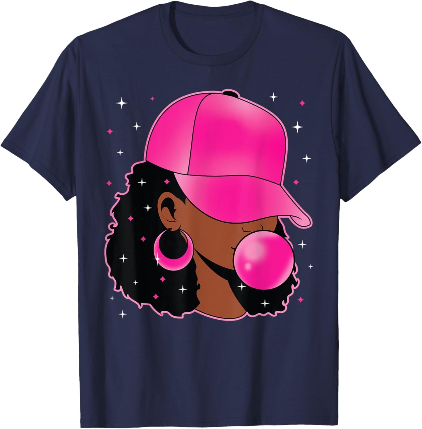 Funny Afro Girl Blowing Pink Bubble Gum Halloween Costume T-Shirt - T-Shirt | Navy