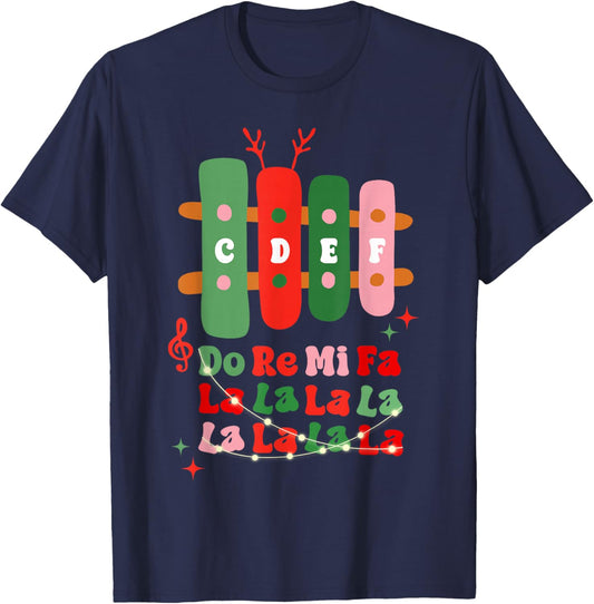 Groovy CDEF Do Re Mi Fa La La La La Music Teacher Christmas T-Shirt - T-Shirt | Navy