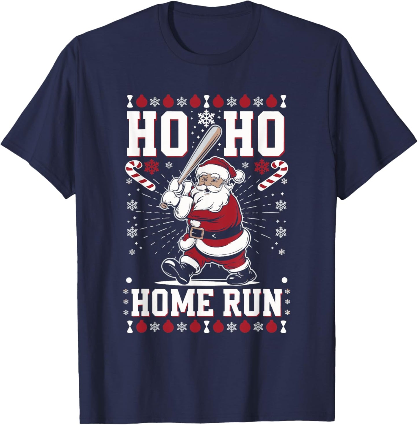 Christmas Santa Baseball Home Run Ho Ho Home Run , -Adults, -Kids, Black, Small, Short Sleeve T-Shirt - T-Shirt | Navy