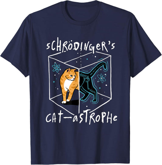 Schrödinger's Cat-astrophe Funny Science Cat T-Shirt - T-Shirt | Navy