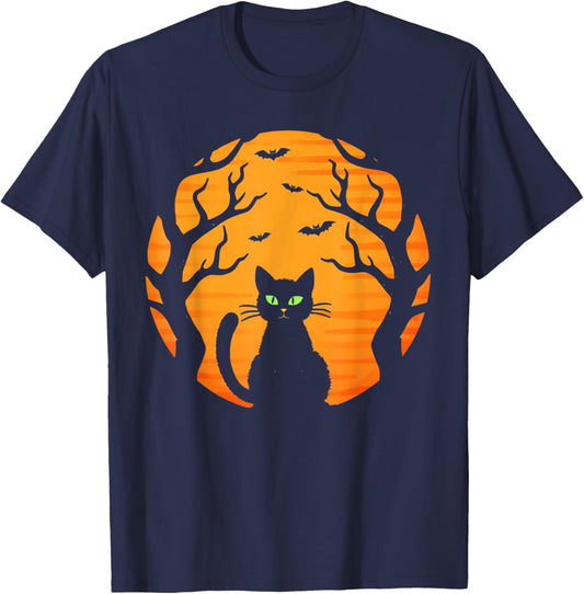 Vintage Scary Halloween black Cat Costume Cat Moon kids T-Shirt - T-Shirt | Navy