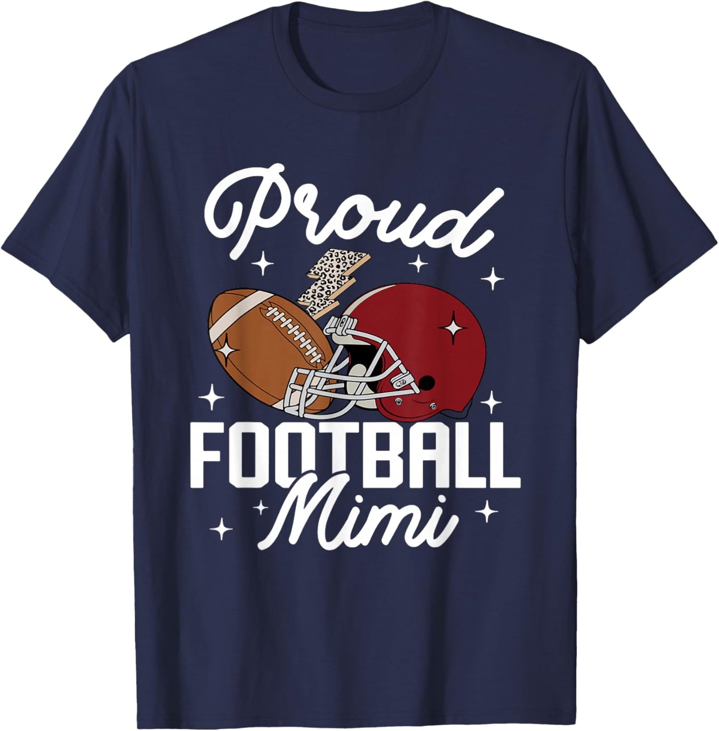 Proud Football Mimi Grandma Leopard American Football Family T-Shirt - T-Shirt | Navy