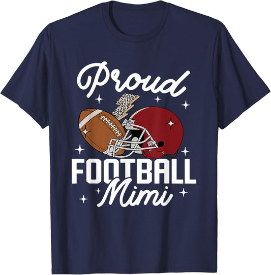 Proud Football Mimi Grandma Leopard American Football Family T-Shirt - T-Shirt | Navy