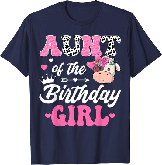 Aunt Of The Birthday Girl Farm Cow 1St Birthday Girl T-Shirt - T-Shirt | Navy
