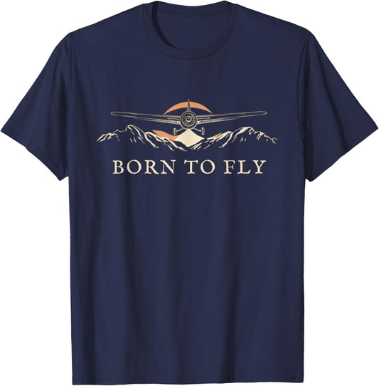 Born to Fly Vintage Airplane Adventure Pilot Lover Design T-Shirt - T-Shirt | Navy