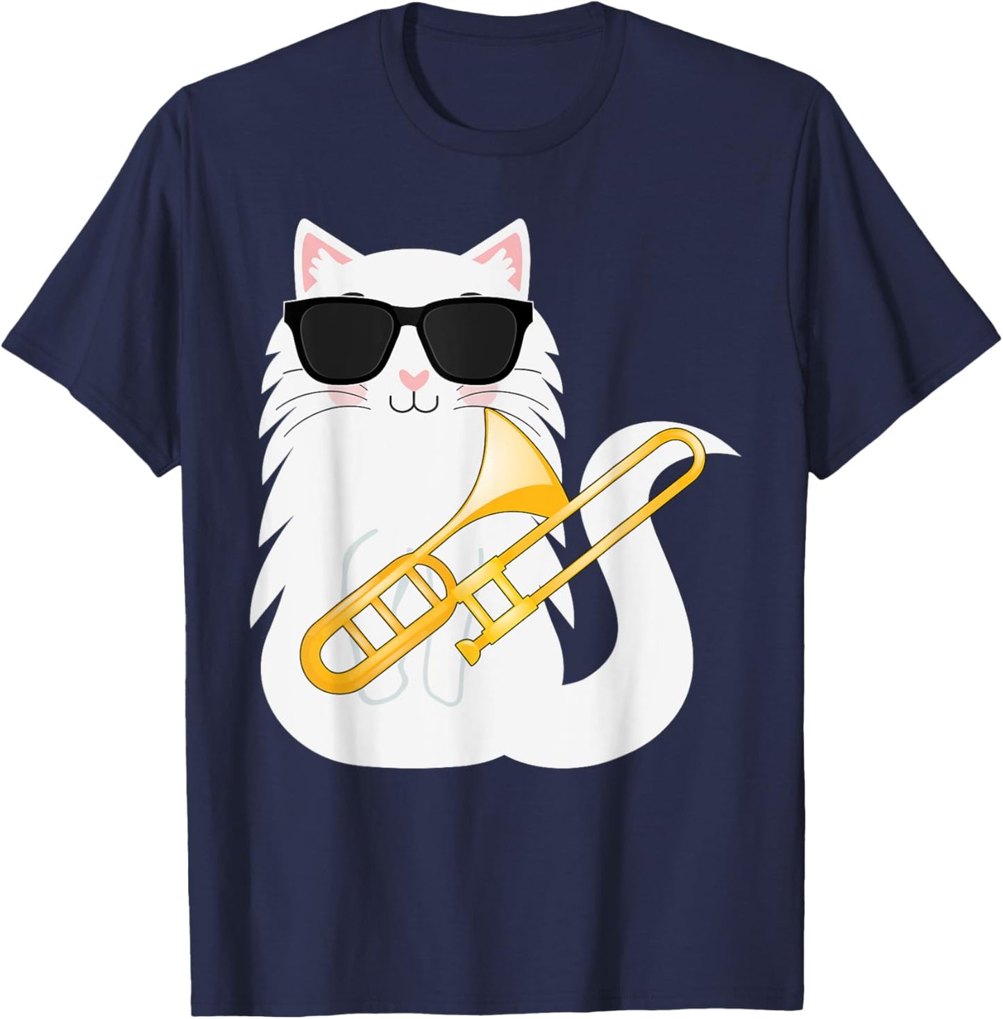 Funny Cat Wearing Sunglasses Playing Trombone T-Shirt - T-Shirt | Navy
