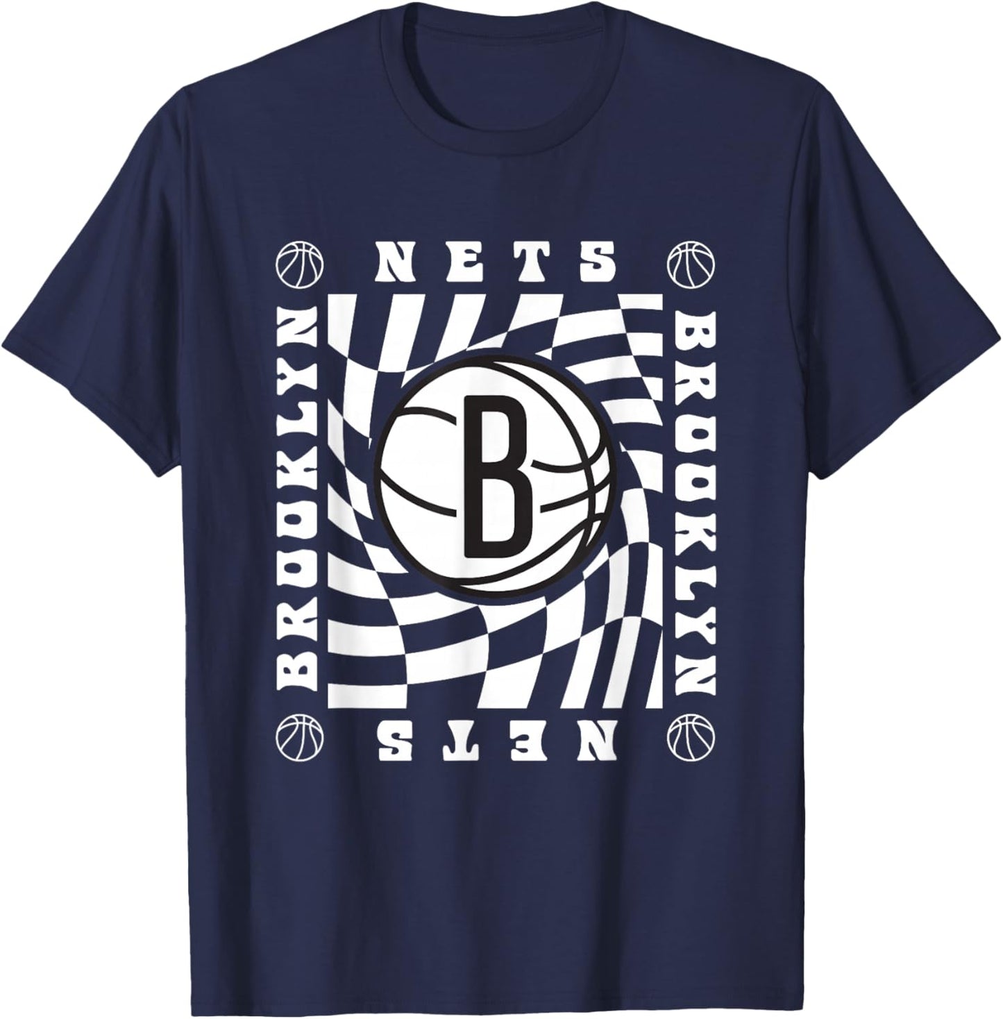 NBA Brooklyn Nets Retro Checkerboard Wave T-Shirt - T-Shirt | Navy