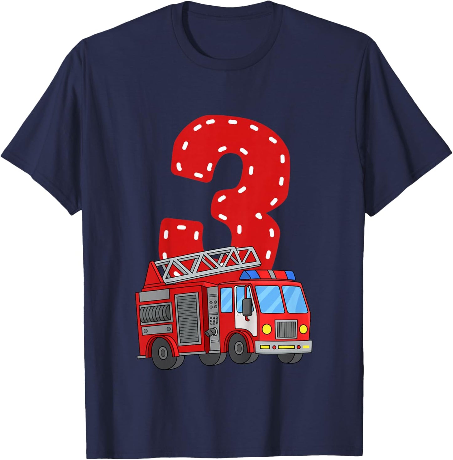 Kids Kids Fire Truck 3rd Birthday Party Toddler Boy 3 Year Old T-Shirt - T-Shirt | Navy