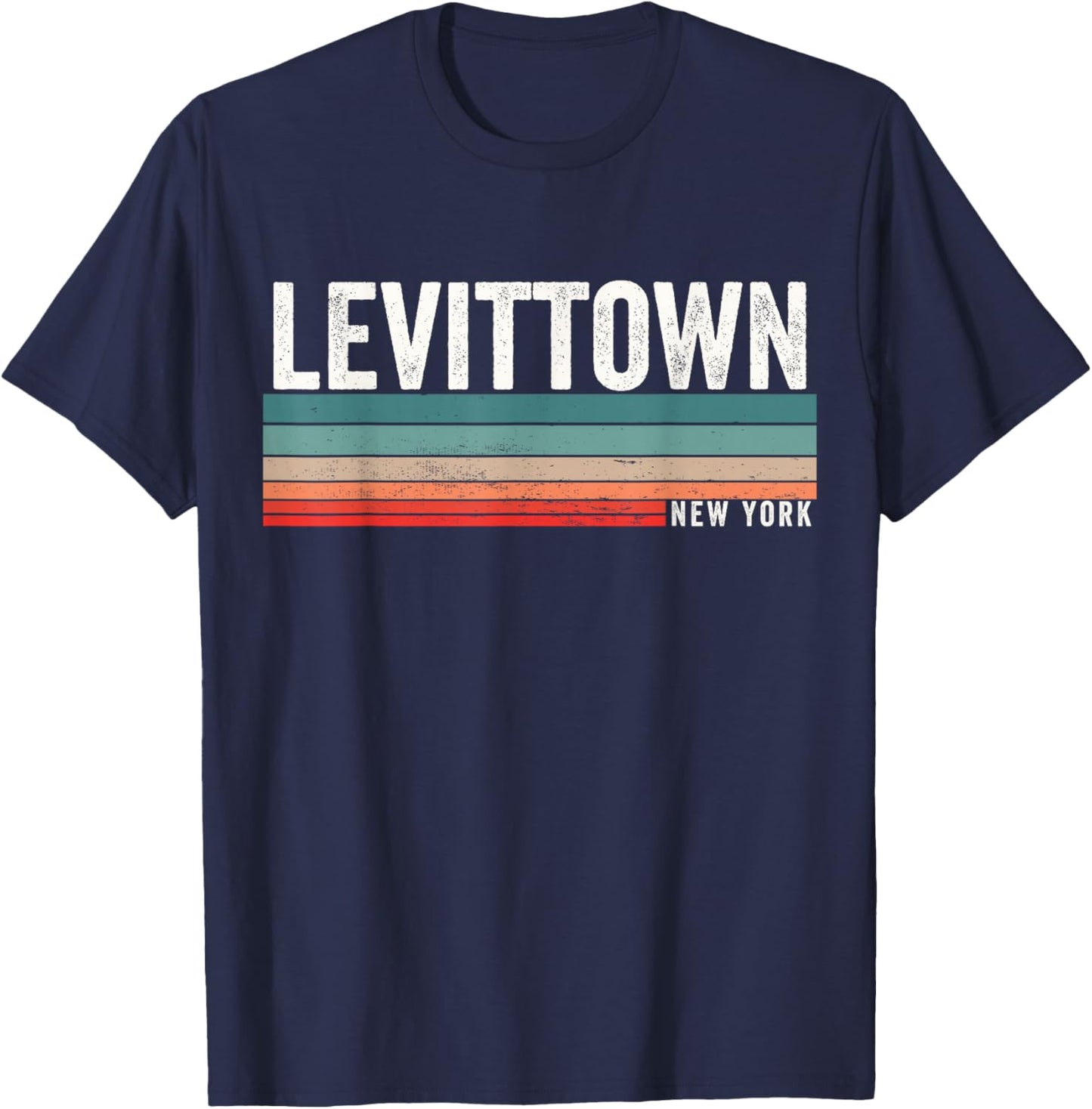 Levittown New York Retro Sunset, Levittown NY, Levittown T-Shirt - T-Shirt | Navy