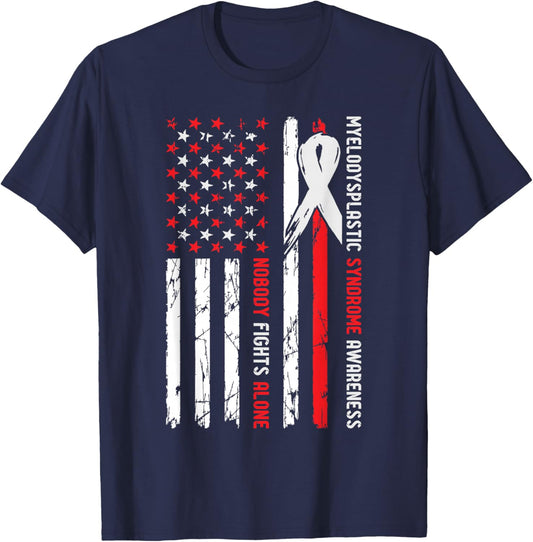 MDS Myelodysplastic Syndrome Awareness Nobody Fights Alone T-Shirt - T-Shirt | Navy
