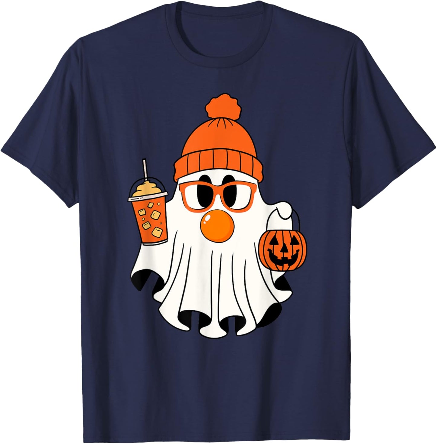 Funny Ghost Blowing Orange Bubble Gum Halloween Costume T-Shirt - T-Shirt | Navy