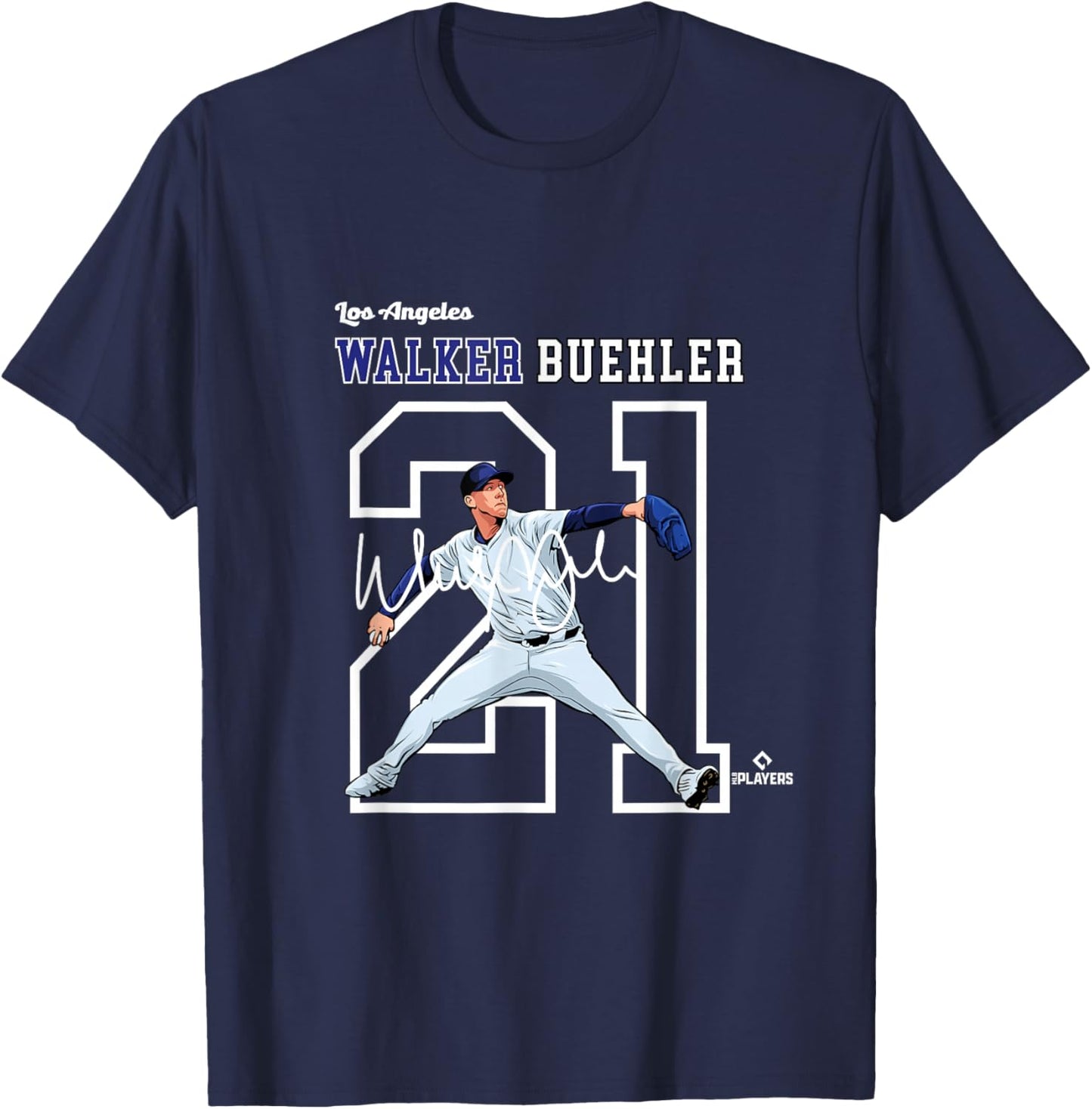 Walker Buehler | Los Angeles Baseball Players | MLBWBR3004 T-Shirt - T-Shirt | Navy