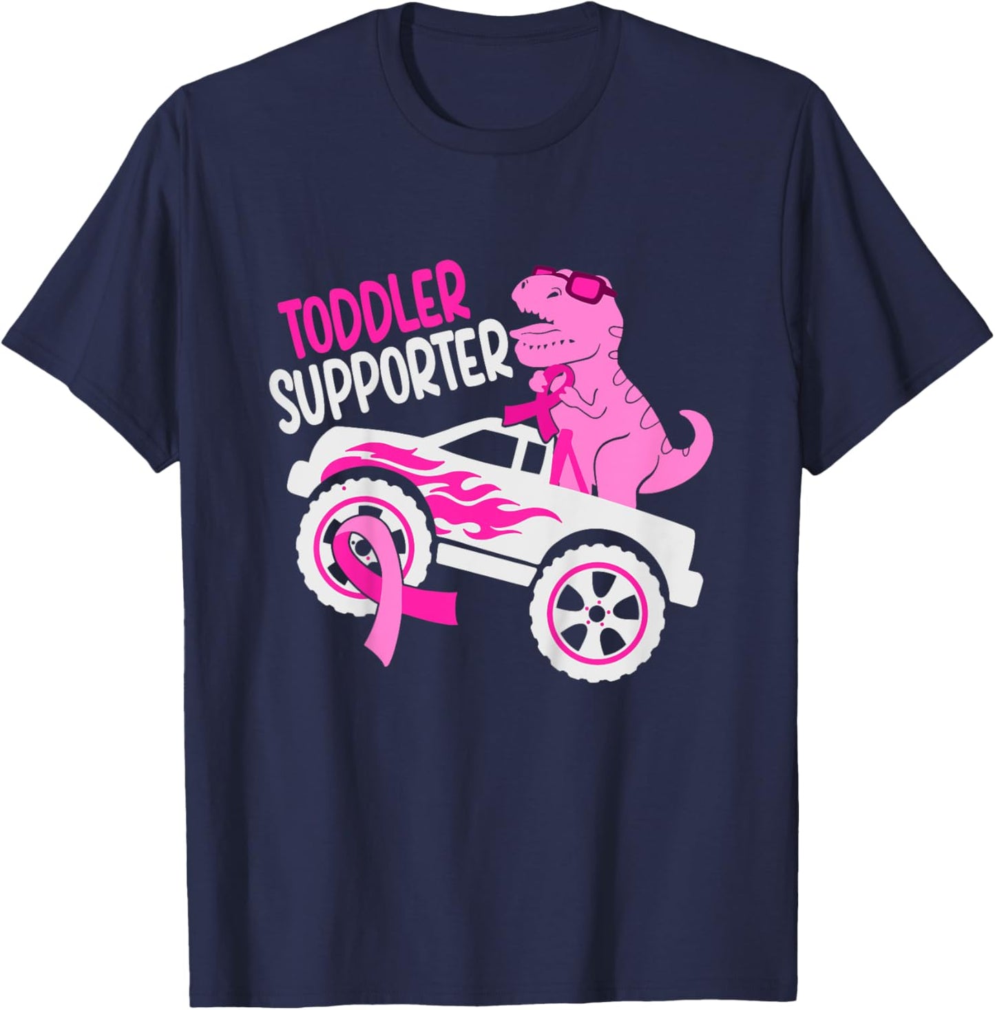 Kids Toddler Supporter T-Rex Kids Breast Cancer Awareness Boys T-Shirt - T-Shirt | Navy