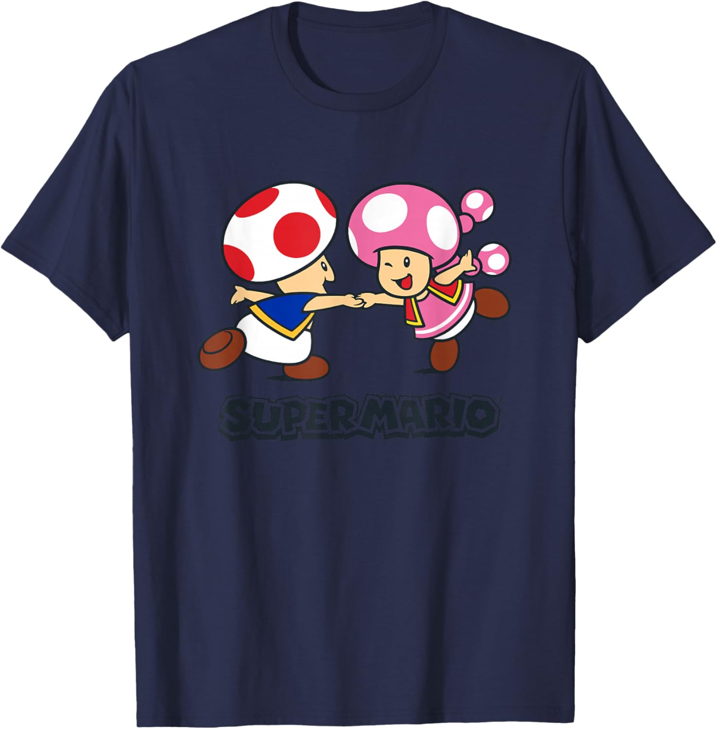 Super Mario Bros Happy Toads Classic Nintendo Duo T-Shirt - T-Shirt | Navy