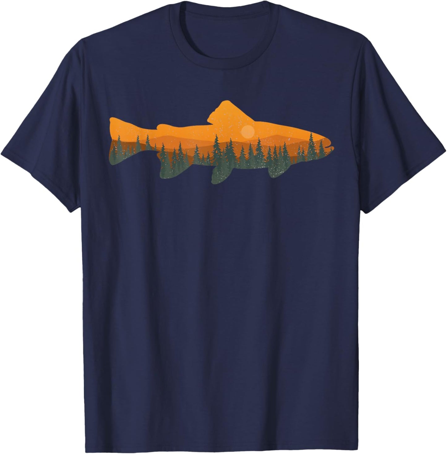 Retro Forest Nature Wildlife Funny Trout Fishing T-Shirt - T-Shirt | Navy