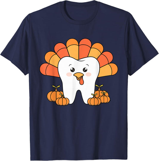 Thanksgiving Tooth Turkey Dentist Dental Women T-Shirt - T-Shirt | Navy