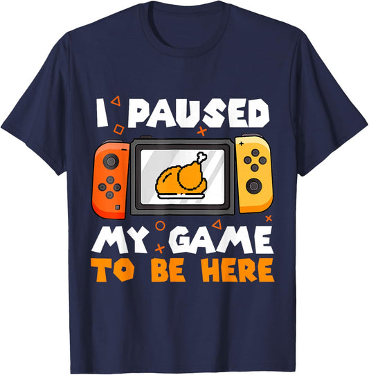 I Paused My Game To Be Here Thanksgiving Video Gamer Boy Kid T-Shirt - T-Shirt | Navy