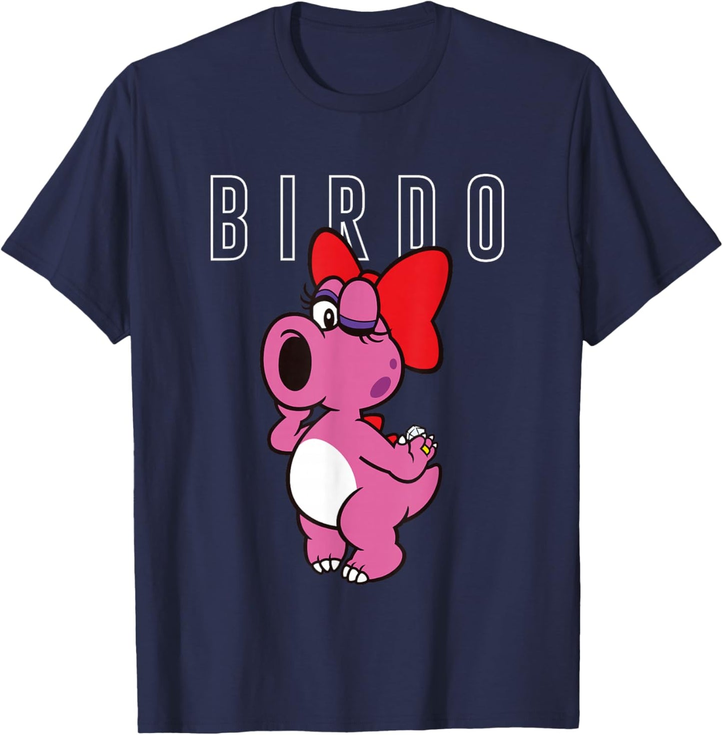 Super Mario Bros Birdo Big Pink Portrait Simple Text T-Shirt - T-Shirt | Navy
