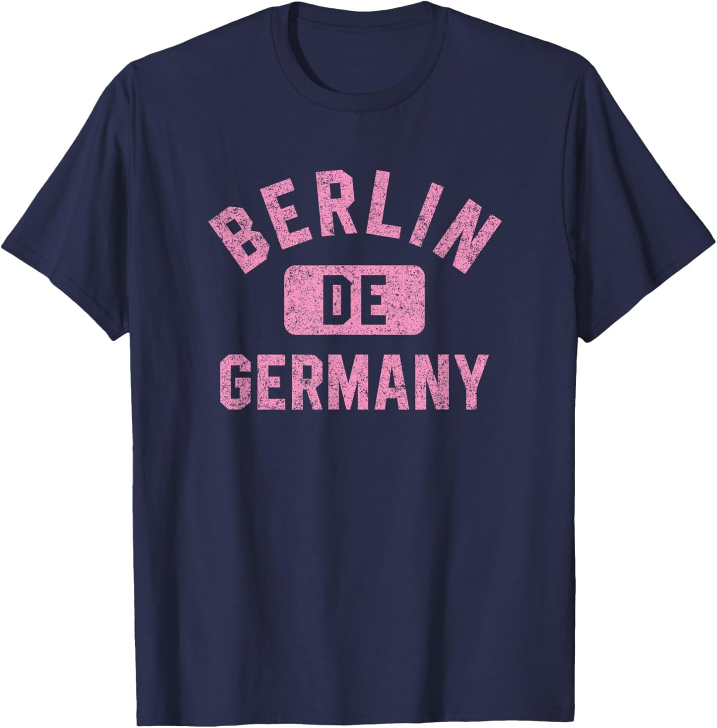 Berlin Germany DE Gym Style Distressed Pink Print T-Shirt - T-Shirt | Navy