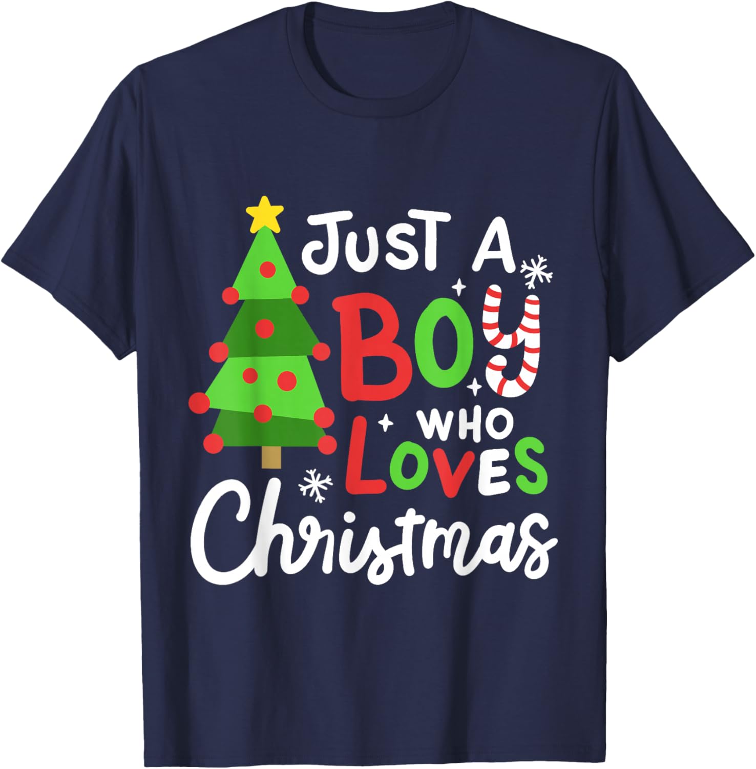 A Boy Who Loves Christmas Funny Xmas Holiday Men Boys Kids T-Shirt - T-Shirt | Navy