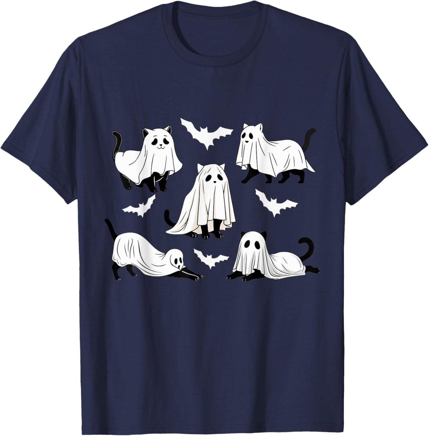 Halloween Cat Black Cat Halloween Scary Cat Angry Cat Funny Women Kids T-Shirt - T-Shirt | Navy