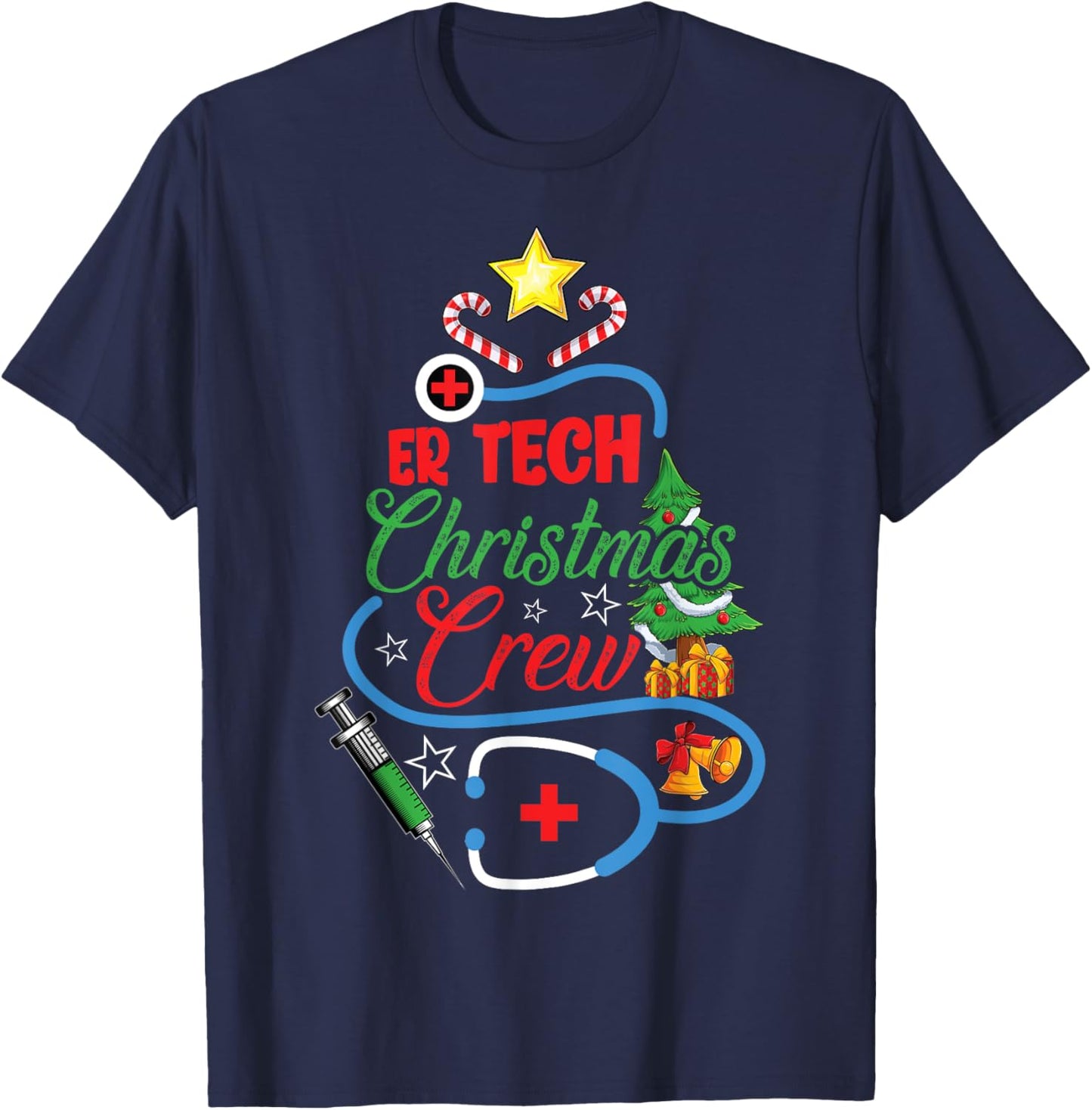 ER Tech Christmas Crew Emergency Room Nurse Xmas Christmas T-Shirt - T-Shirt | Navy