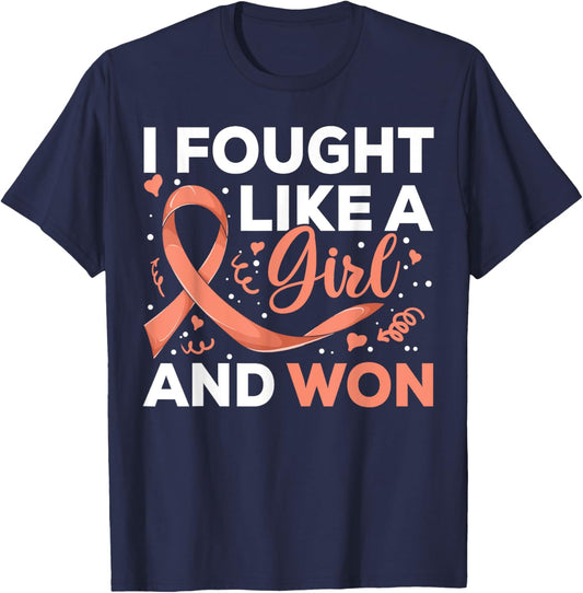 I Fought Like a Girl Endometrial Cancer , Cancer Survivor T-Shirt - T-Shirt | Navy