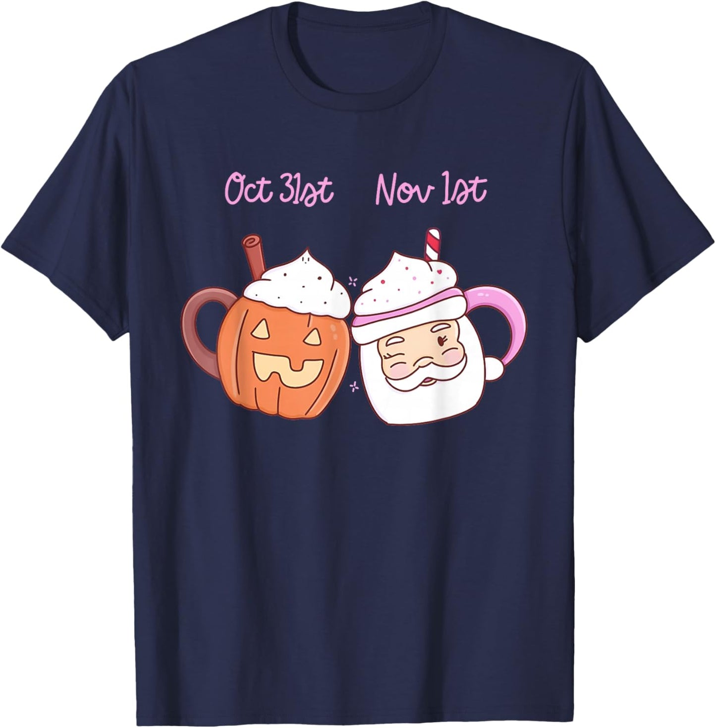 October 31st November 1st Halloween Christmas Latte Coffee T-Shirt - T-Shirt | Navy