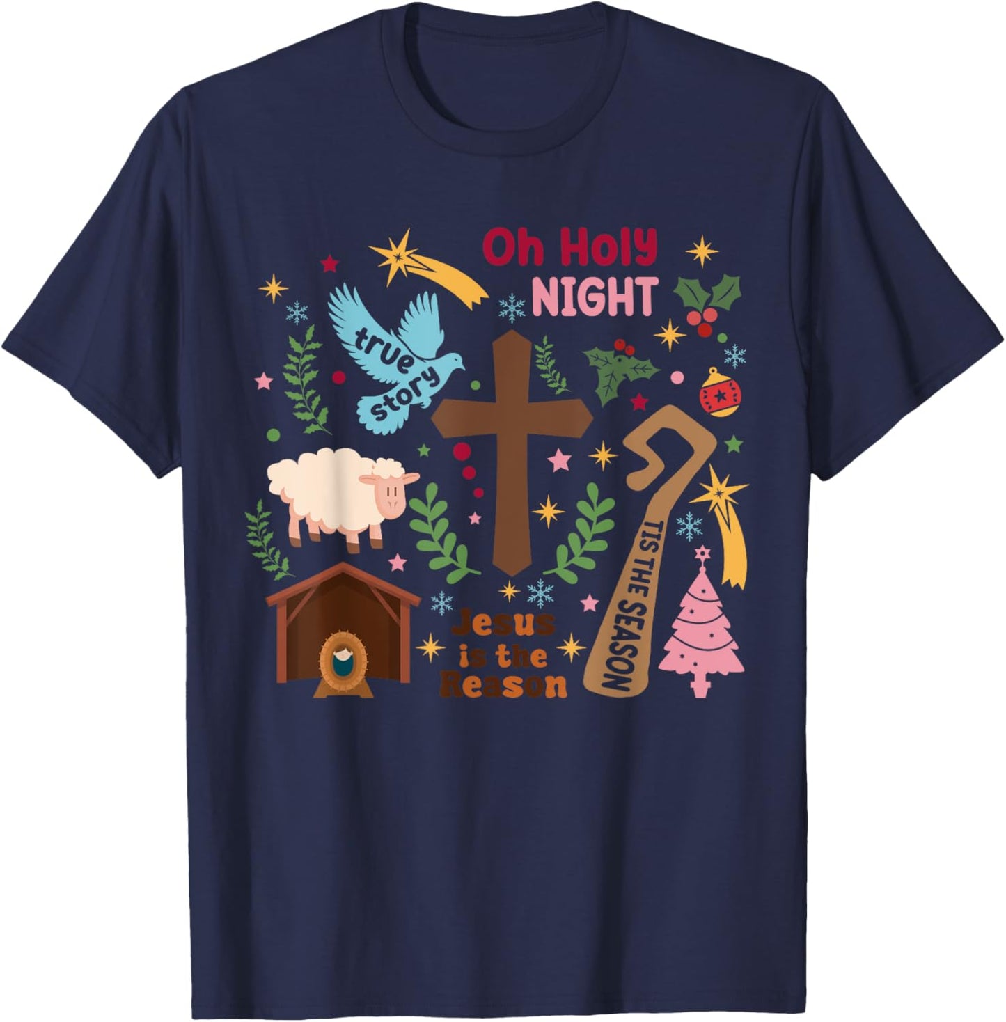 Oh Holy night Jesus is the Reason Christian Christmas Retro T-Shirt - T-Shirt | Navy