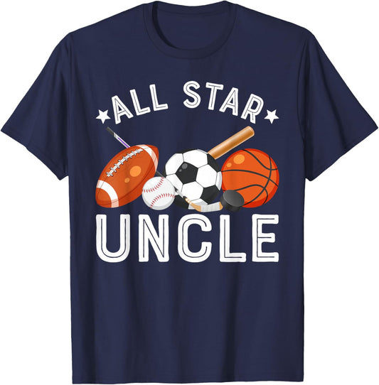 All Star Uncle Of The Birthday Boy Basketball Soccer Sport T-Shirt - T-Shirt | Navy