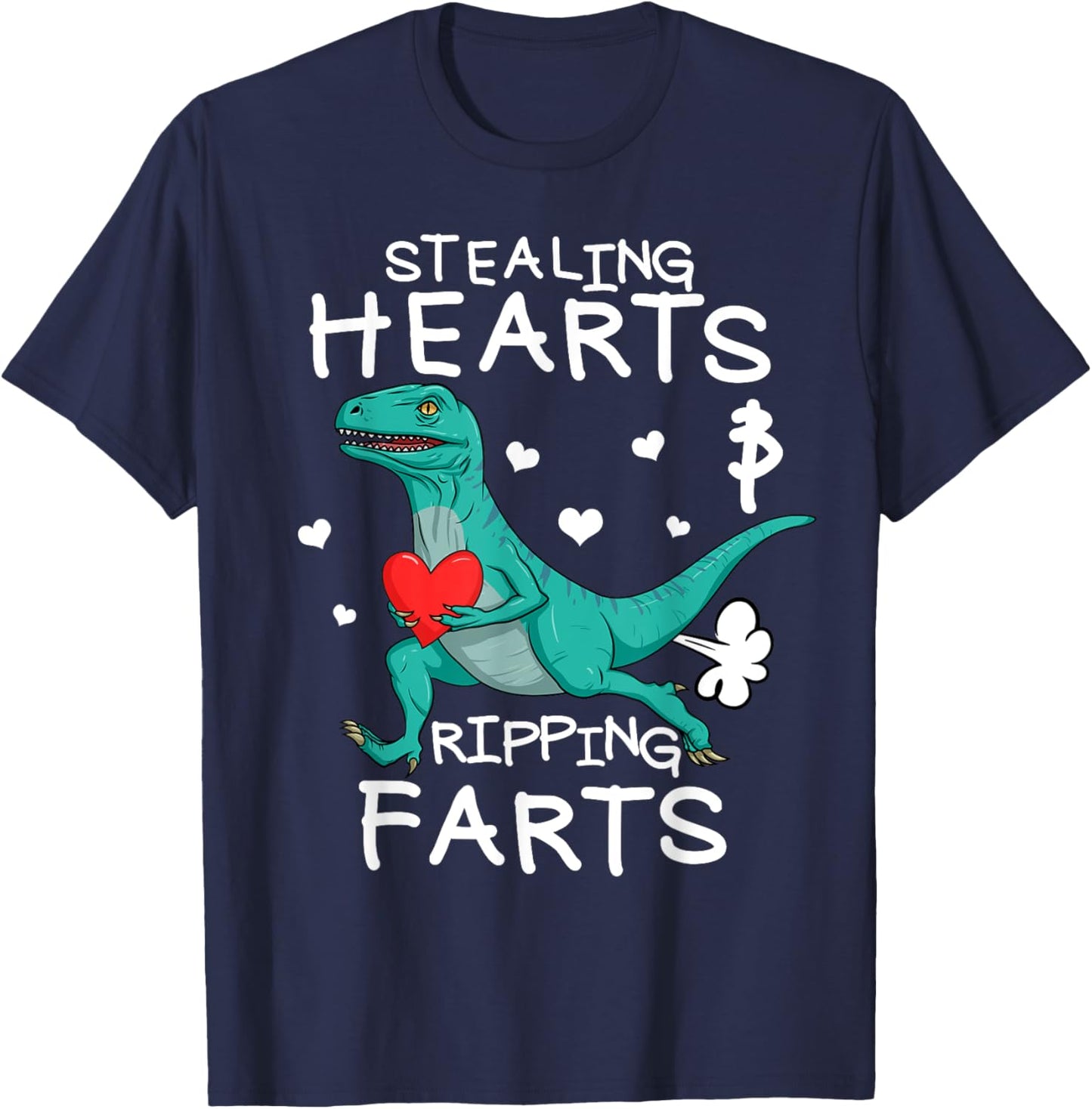 Stealing Hearts And Ripping Farts Boys Valentine Raptor T-Shirt - T-Shirt | Navy