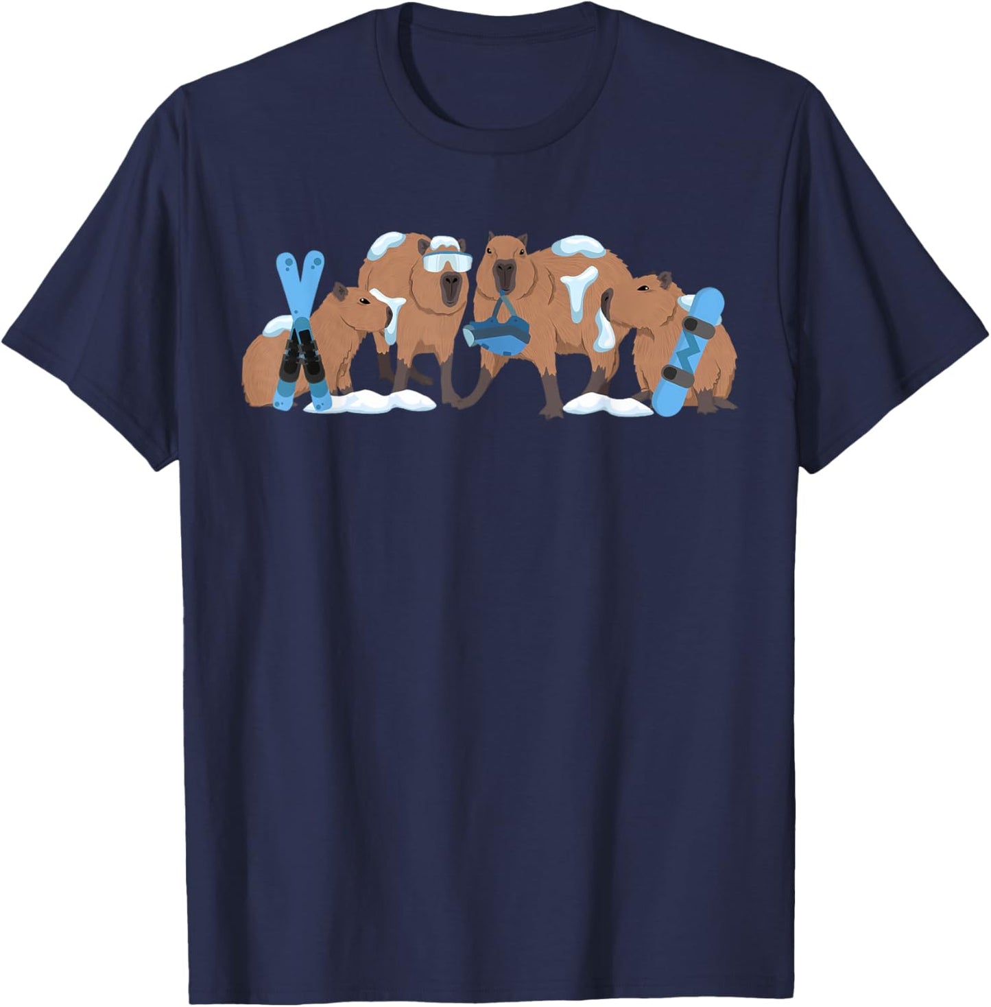 Capybara Skiing Cute Capy Snowboard Winter Capybara Lover T-Shirt - T-Shirt | Navy