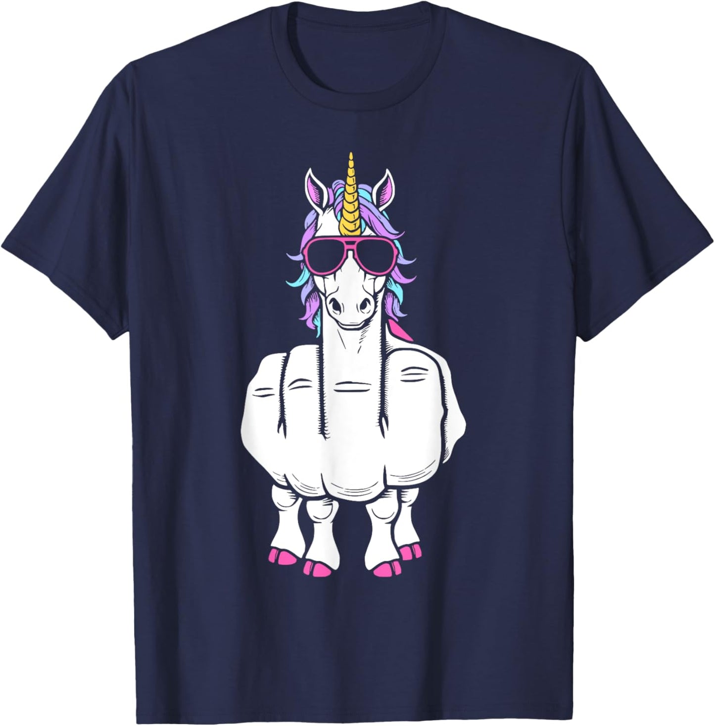 Unicorn Middle Finger Funny Magical Offensive Rude Animal T-Shirt - T-Shirt | Navy