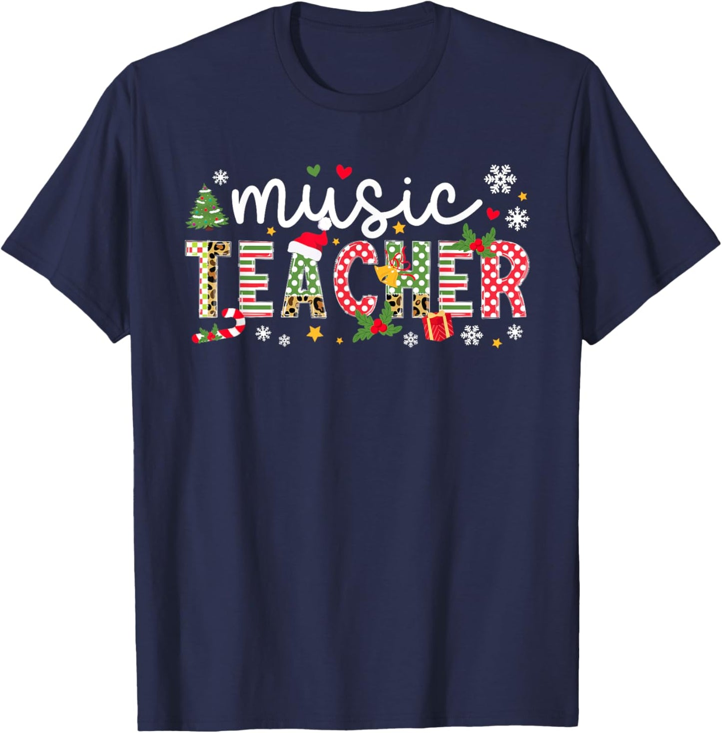 Music Teacher Christmas Music Teaching Xmas Party T-Shirt - T-Shirt | Navy