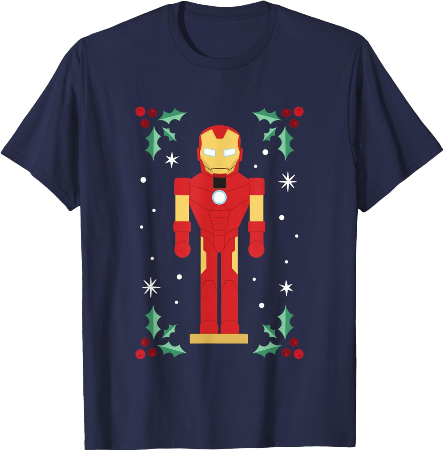 Marvel Christmas Nutcracker Iron Man Mistletoe Chest Logo T-Shirt - T-Shirt | Navy