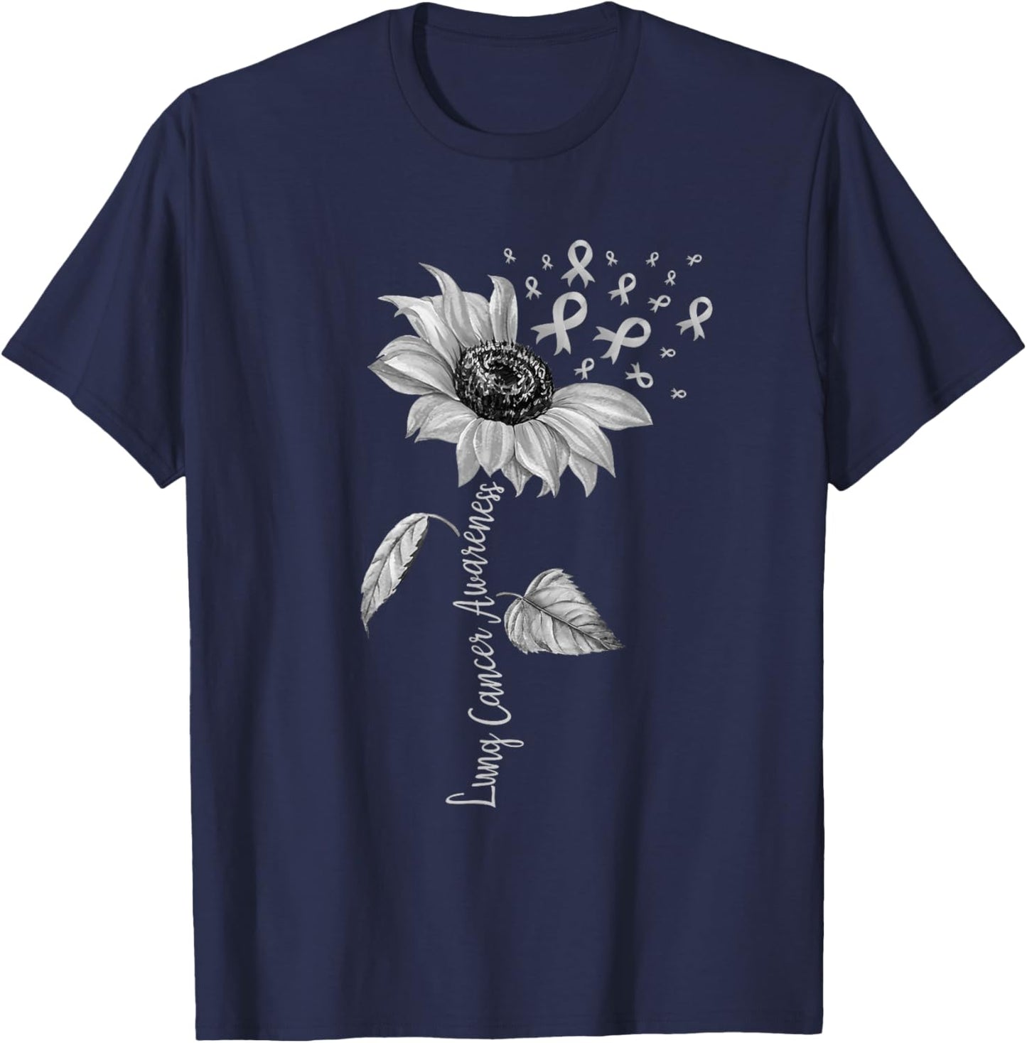 Lung Cancer Awareness Sunflower White Ribbon Girls T-Shirt - T-Shirt | Navy