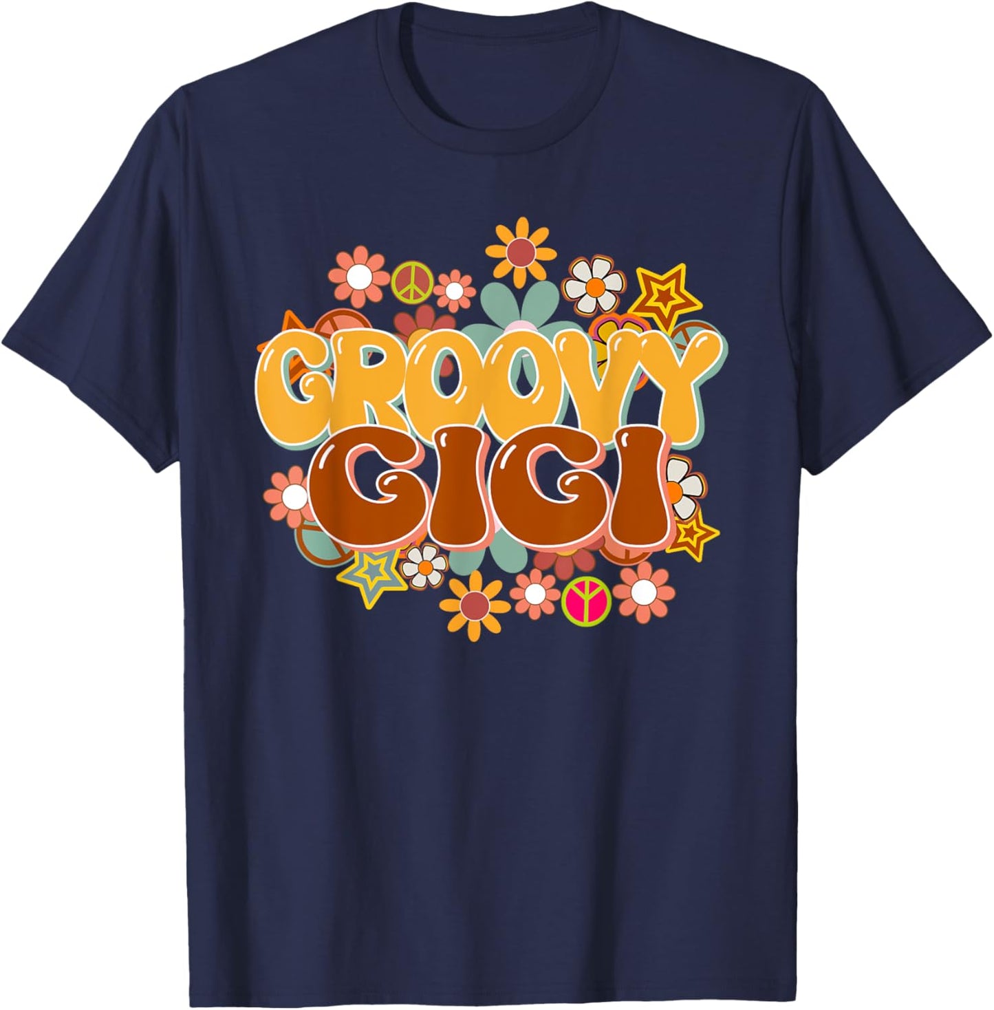 Groovy Gigi Retro 60s 70s Hippie Family Best Gigi Ever T-Shirt - T-Shirt | Navy