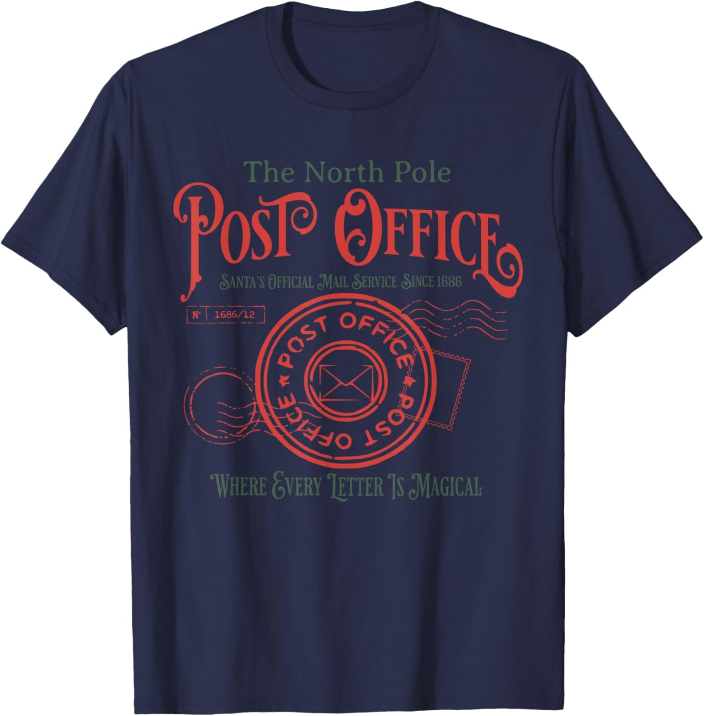 Vintage Retro North Pole Post Office Santa Claus Christmas T-Shirt - T-Shirt | Navy