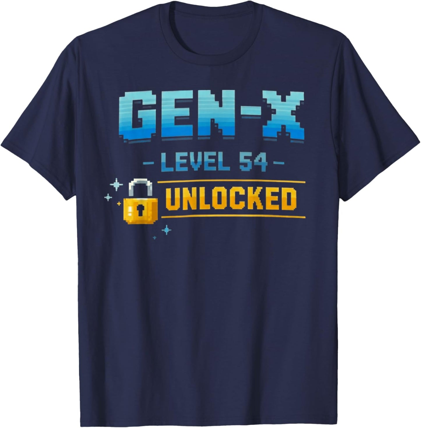Gen X, Level 54 Unlocked Retro Gamer Vintage Birthday T-Shirt - T-Shirt | Navy
