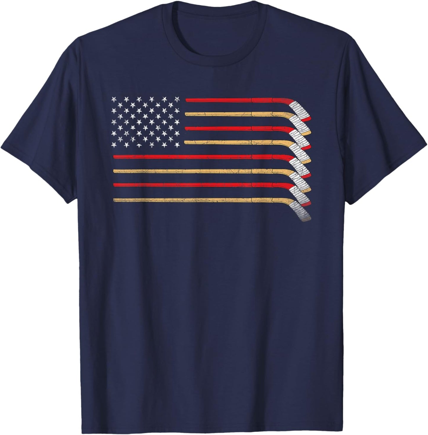 Hockey Stick USA Flag Ice Hockey Boys Hockey Player T-Shirt - T-Shirt | Navy