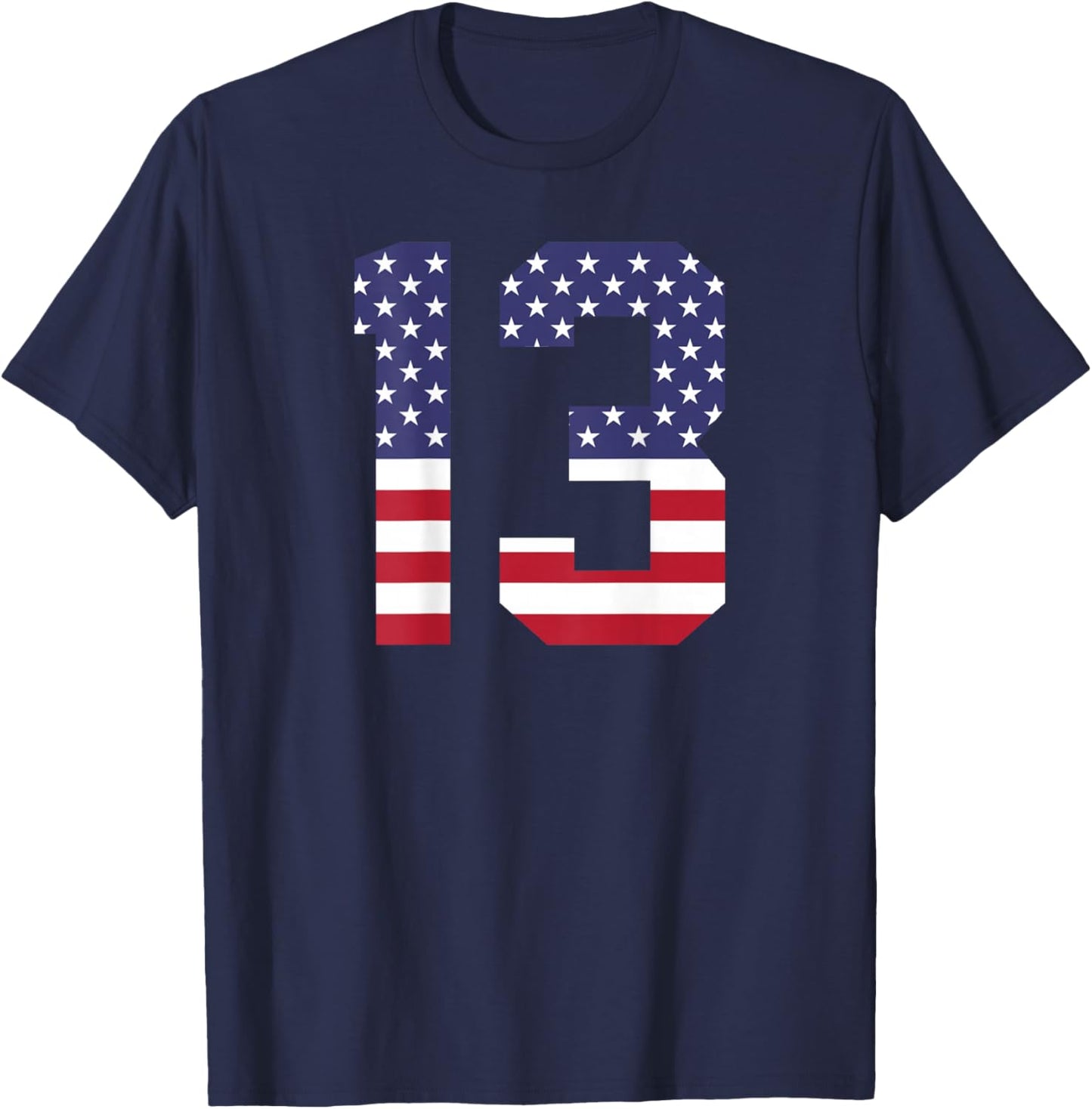 Number 13 BACKSIDE American Flag - Patriotic Jersey Numbered T-Shirt - T-Shirt | Navy
