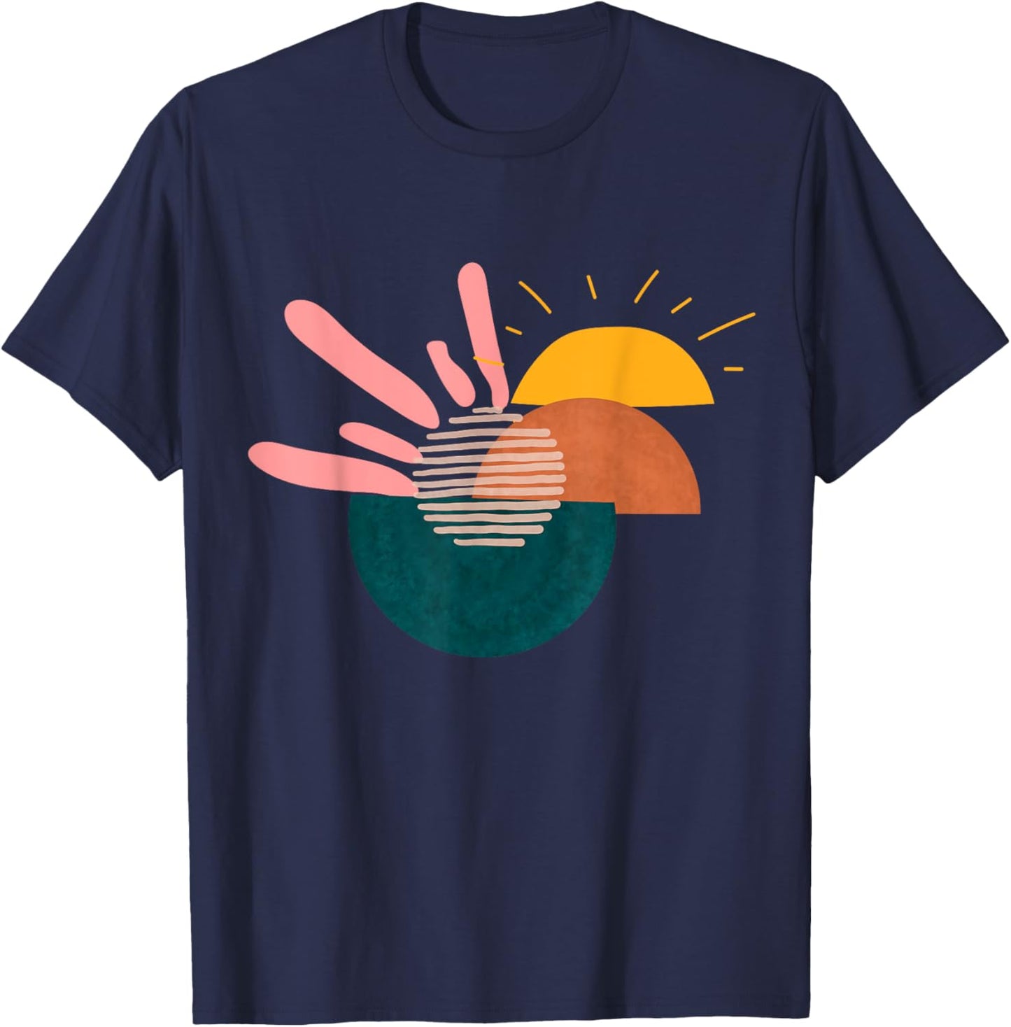 Funny Geometric sunset Abstract Artwork painting Lover T-Shirt - T-Shirt | Navy