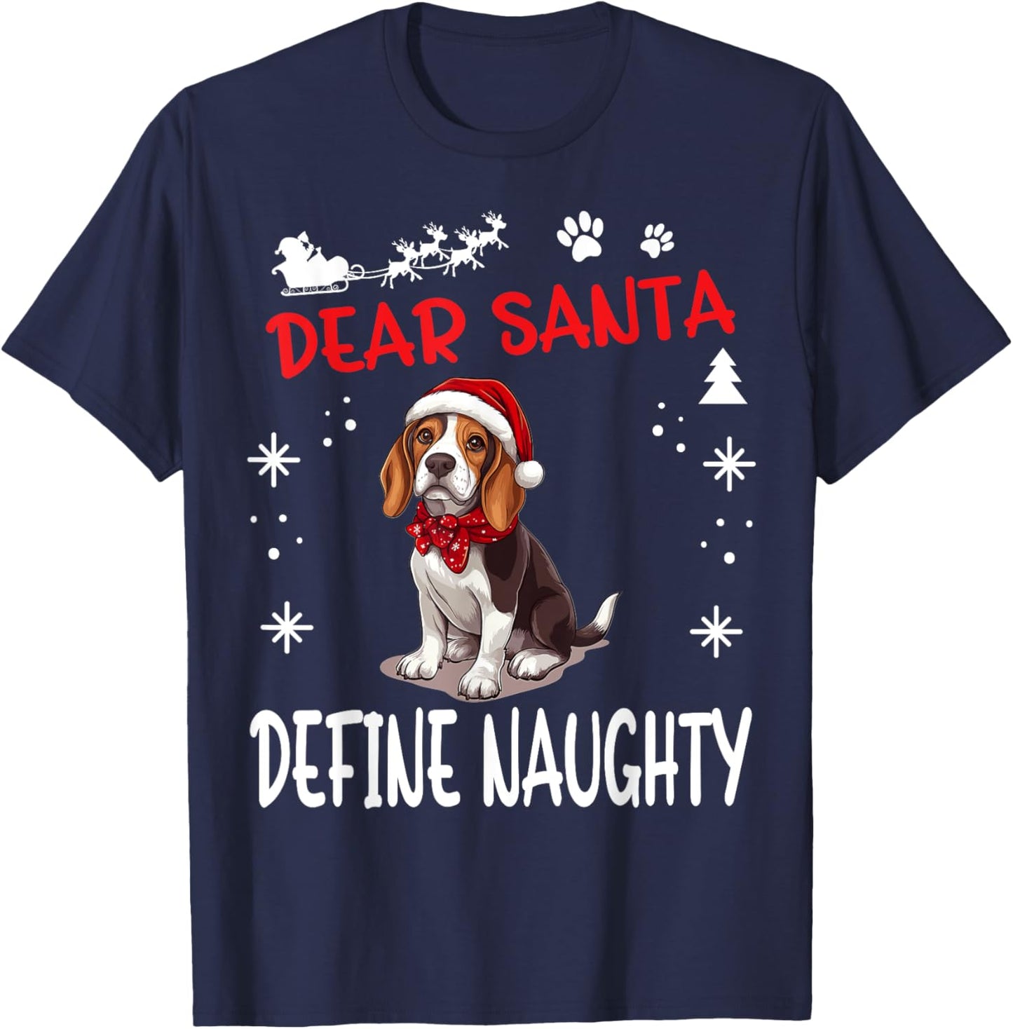 Cute Beagle dog Dog Christmas Dear Santa Define Naughty T-Shirt - T-Shirt | Navy