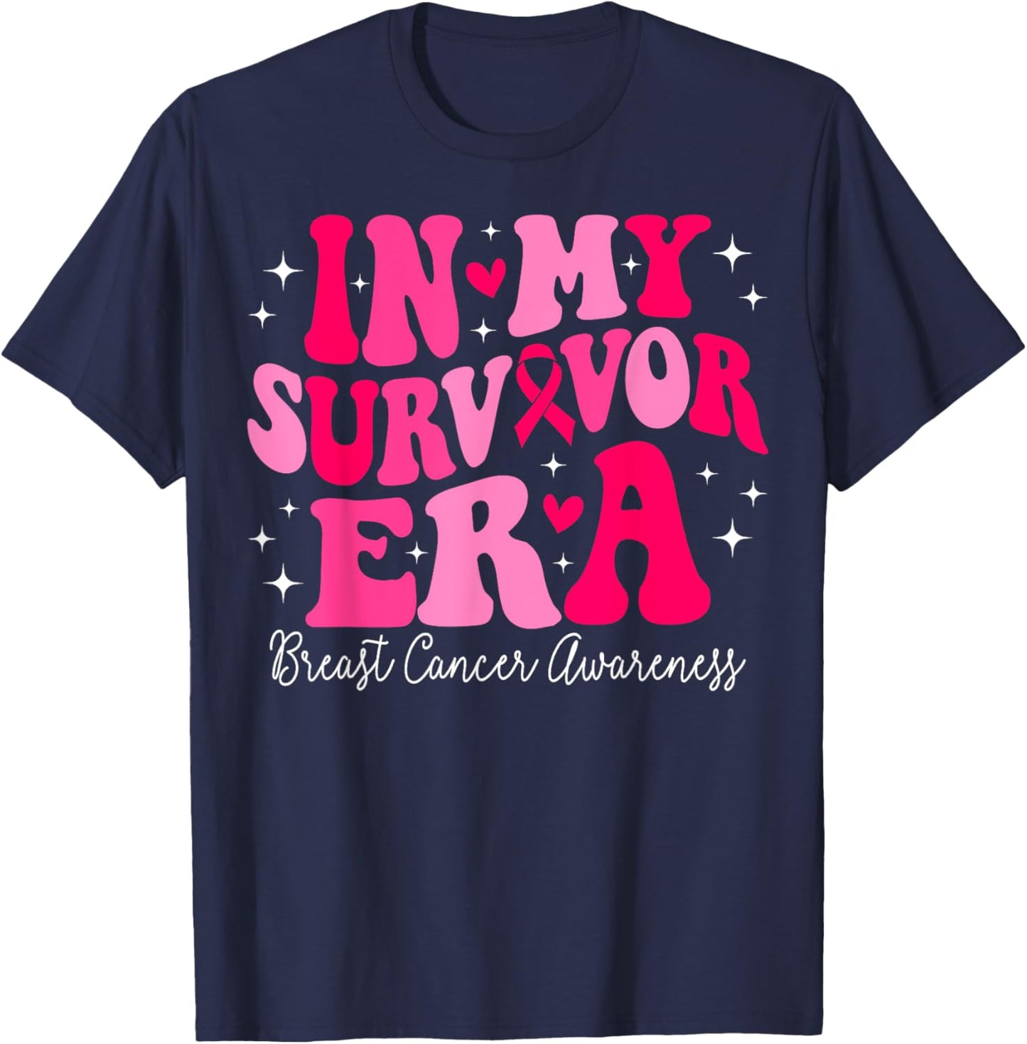 In My Survivor Era Retro Groovy Breast Cancer Awareness T-Shirt - T-Shirt | Navy