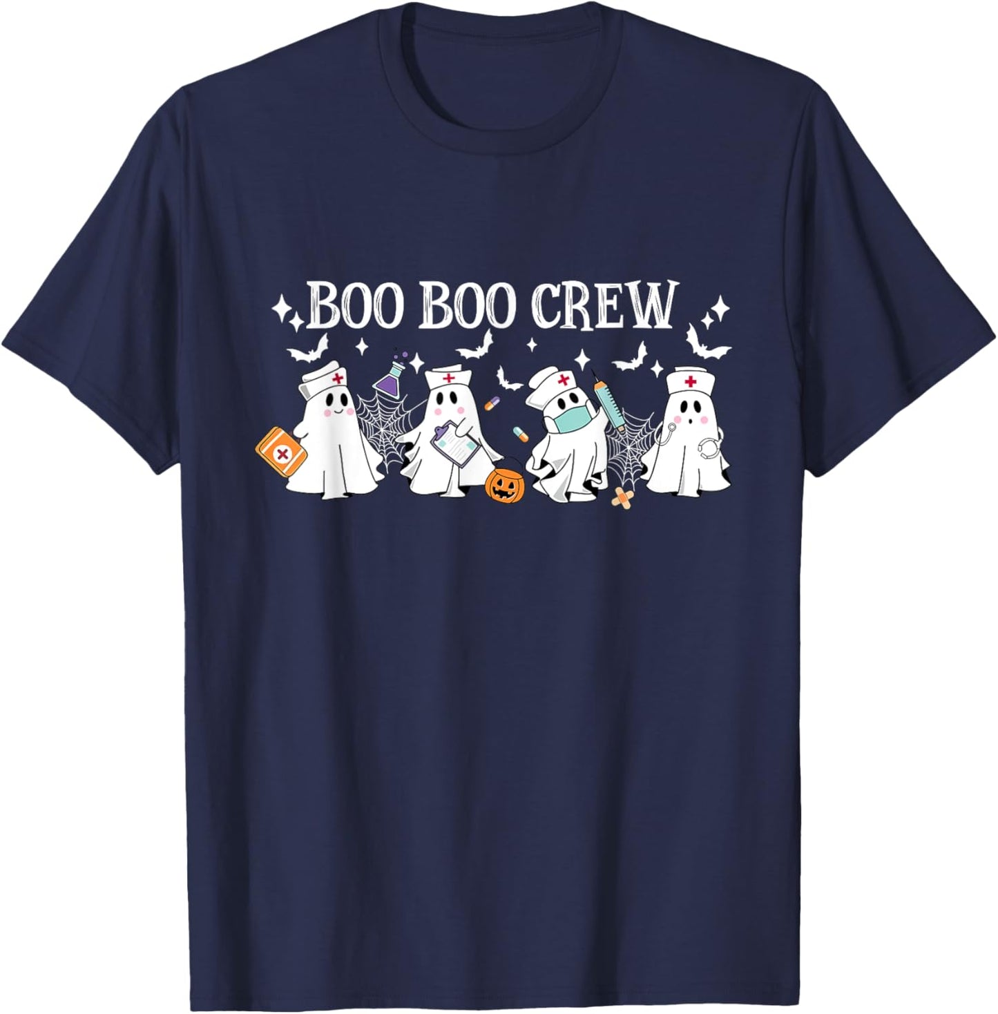 Boo Boo Crew Nurse Ghost Nursing Halloween Spooky Nurse T-Shirt - T-Shirt | Navy