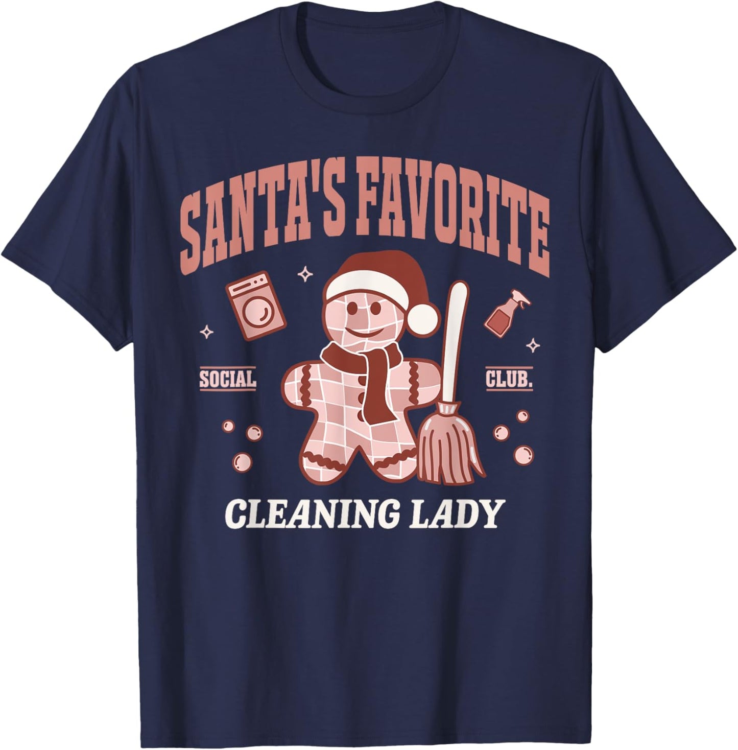 Santa's Favorite Cleaning Lady Christmas Retro Housekeeper T-Shirt - T-Shirt | Navy