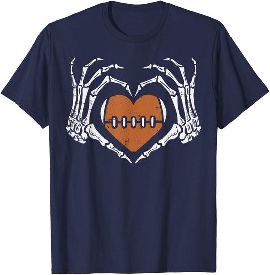 Halloween Football Heart Skeleton Hand Costume Boys Kids Men T-Shirt - T-Shirt | Navy