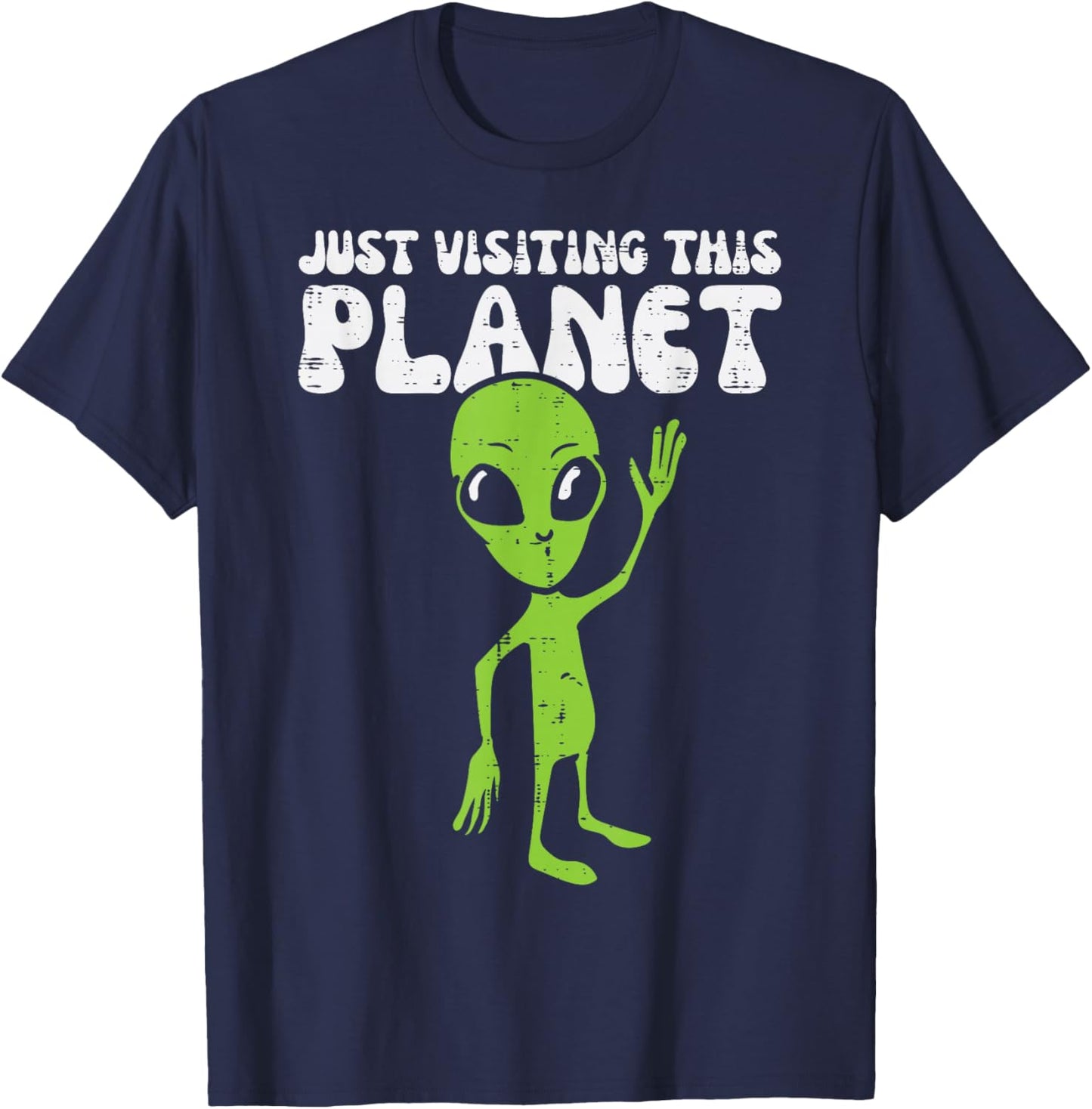 Alien Wave Just Visiting This Planet Funny Kids Men Women T-Shirt - T-Shirt | Navy