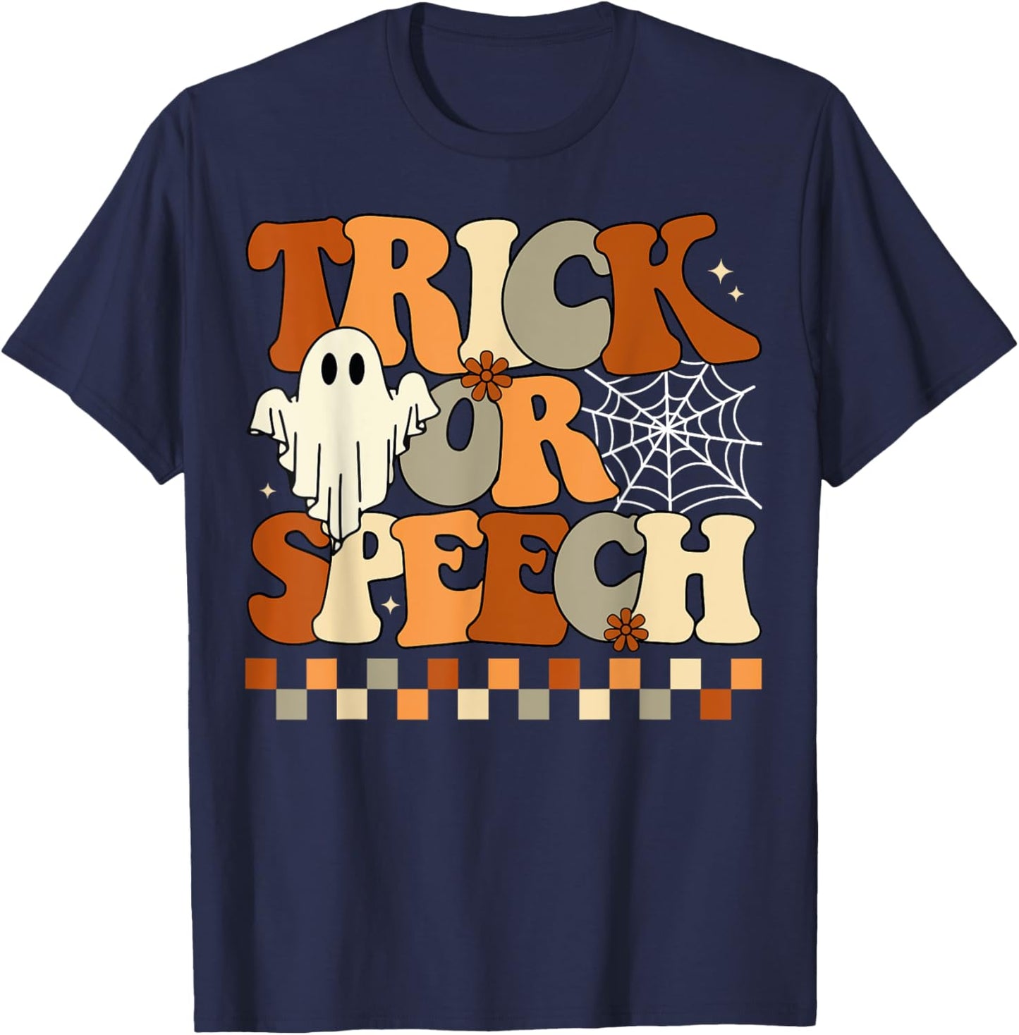 Trick or Speech Retro SLP Halloween Speech Therapy Halloween T-Shirt - T-Shirt | Navy